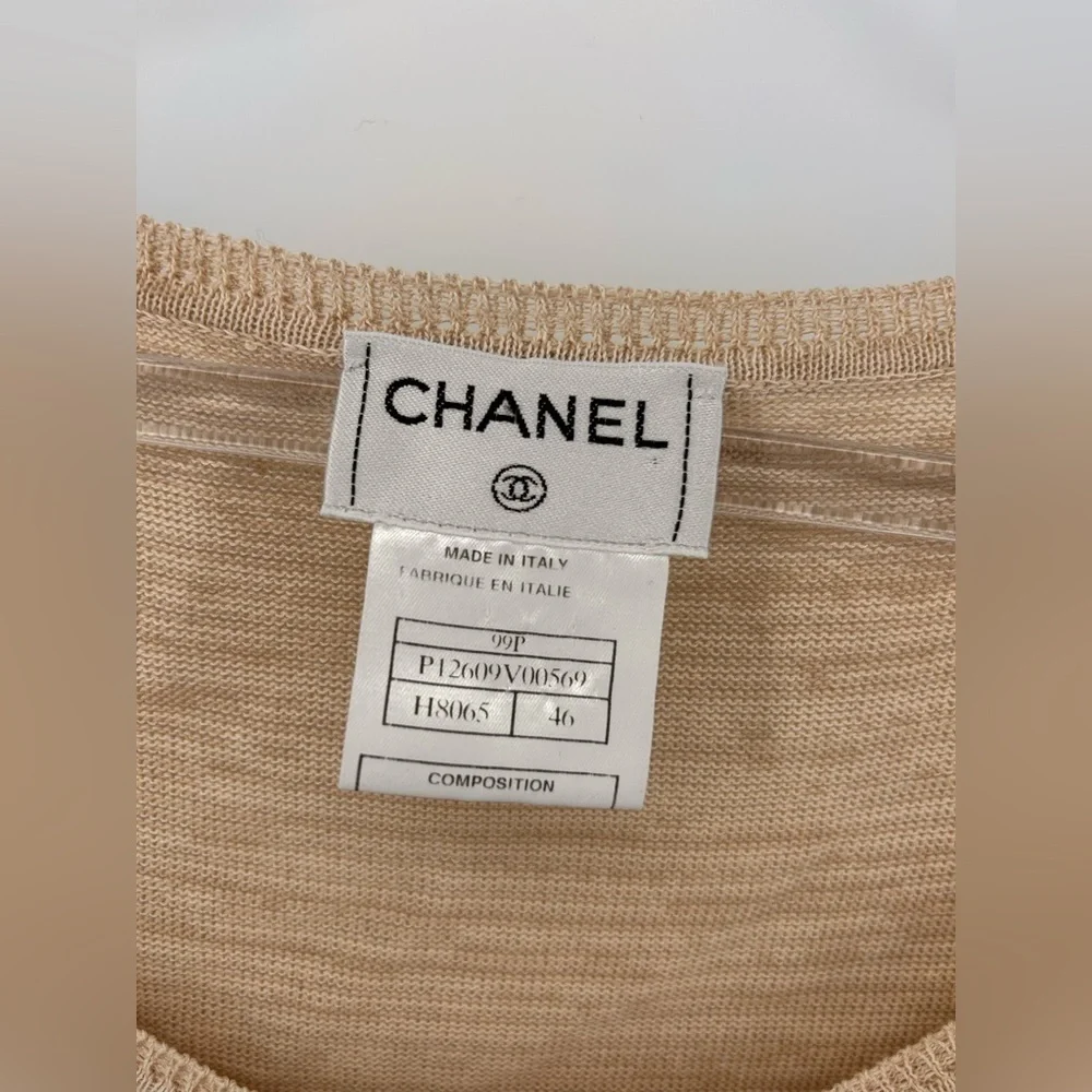 CHANEL Cardigan Twin Set 99P Beige Size 46 Tank Size 50 Cardigan Cotton